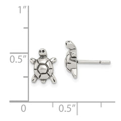 QE8667 Sterling Silver Polished & Antiqued Turtle Post Earrings