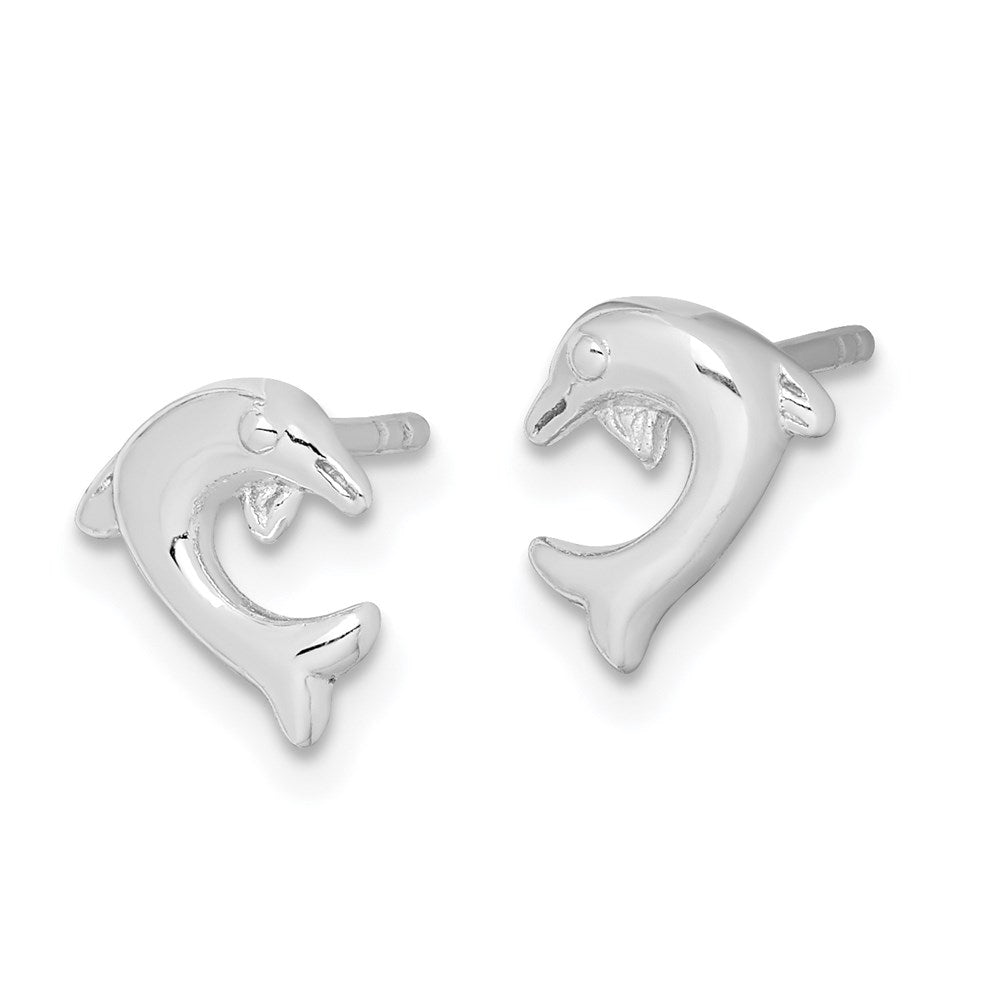 QE8668 Sterling Silver Rhodium-plated Polished Dolphin Post Earrings