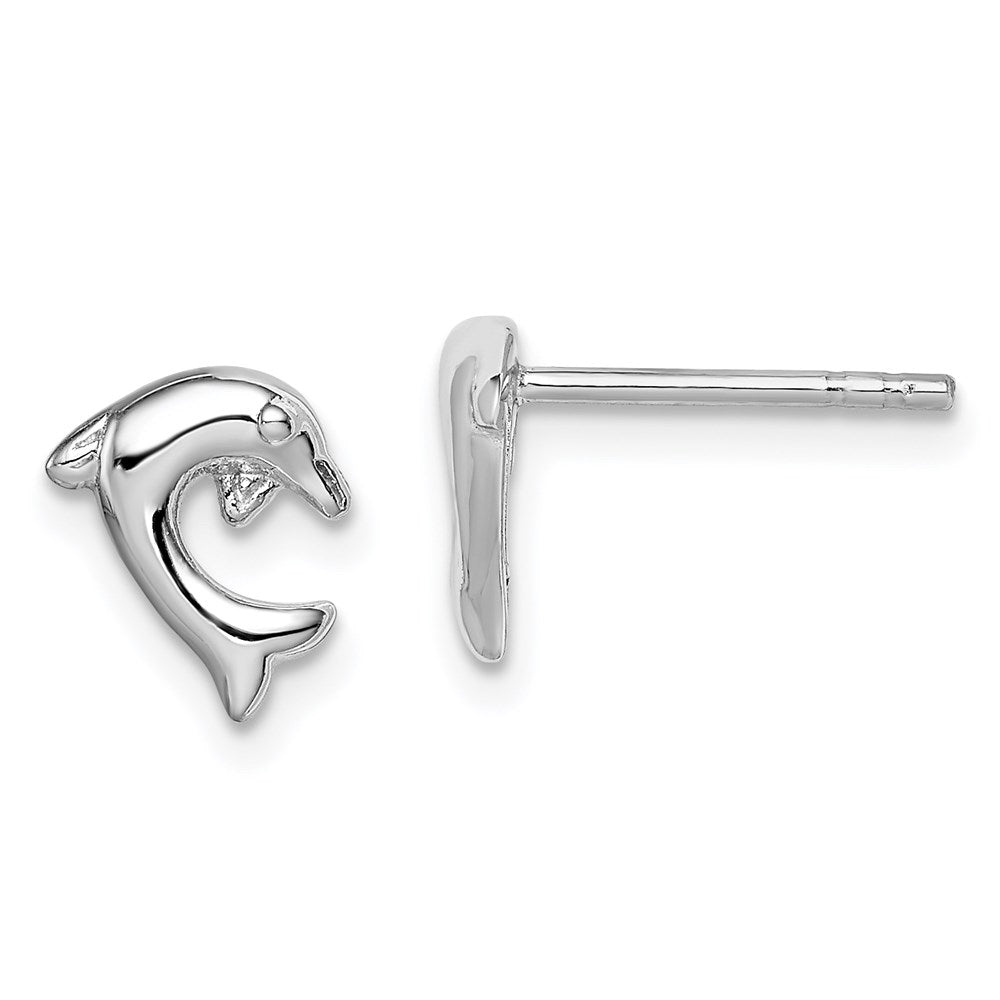 QE8668 Sterling Silver Rhodium-plated Polished Dolphin Post Earrings