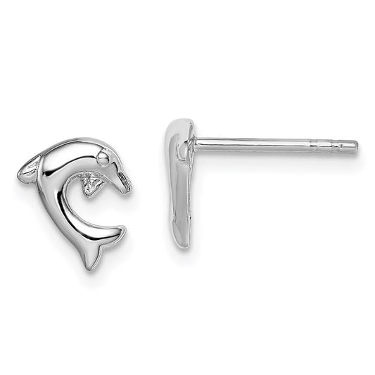 QE8668 Sterling Silver Rhodium-plated Polished Dolphin Post Earrings