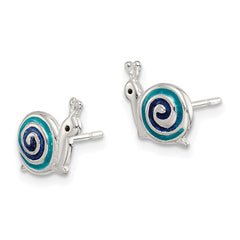 QE8670 Sterling Silver Polished Blue & Black Enameled Snail Post Earrings