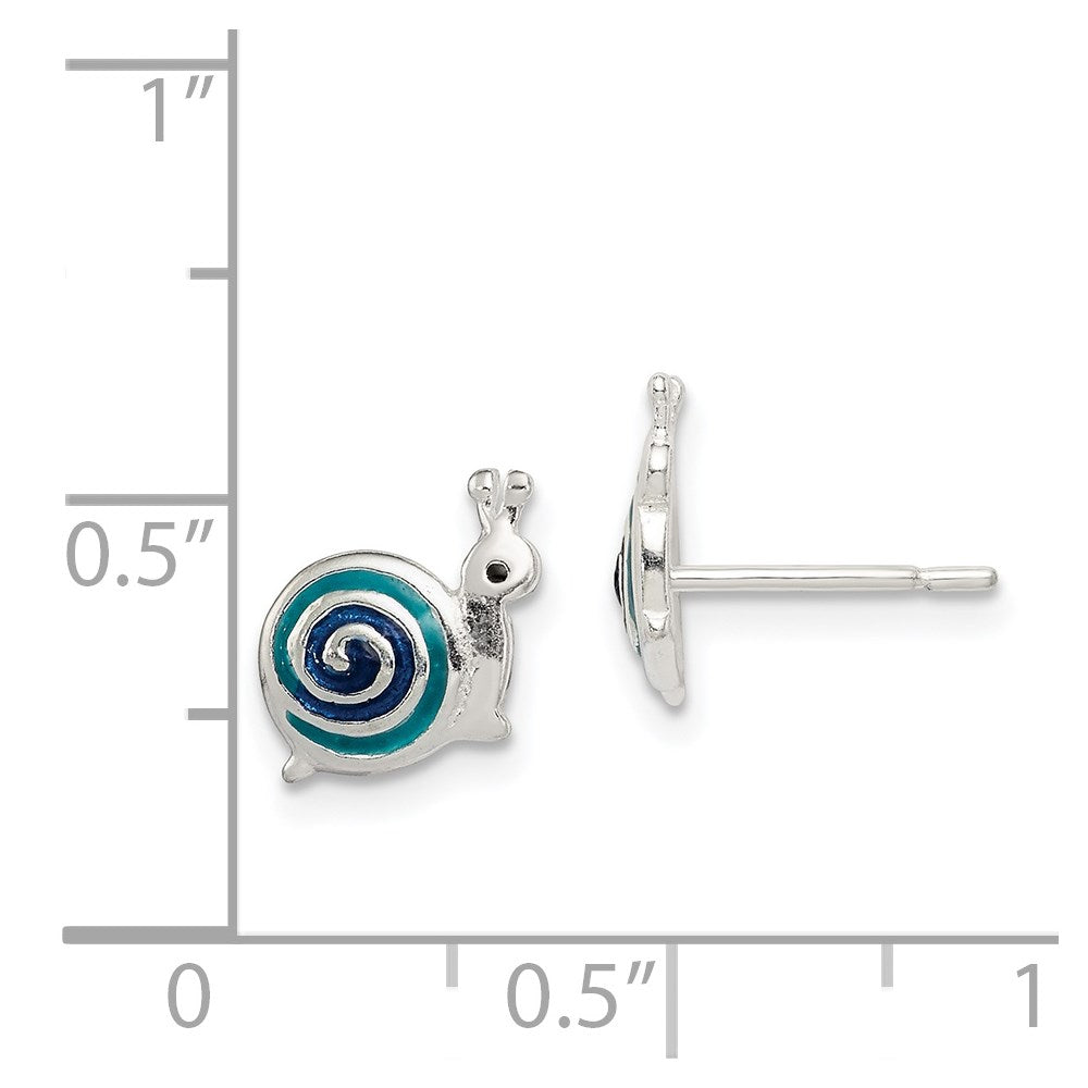 QE8670 Sterling Silver Polished Blue & Black Enameled Snail Post Earrings