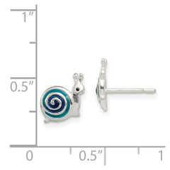QE8670 Sterling Silver Polished Blue & Black Enameled Snail Post Earrings