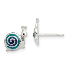 QE8670 Sterling Silver Polished Blue & Black Enameled Snail Post Earrings
