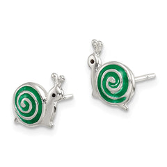 QE8671 Sterling Silver Polished Green & Black Enameled Snail Post Earrings