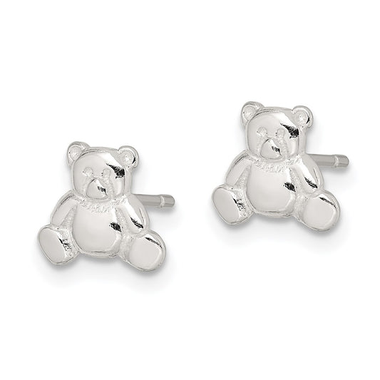 QE8676 Sterling Silver Polished Teddy Bear Children's Post Earrings