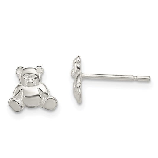 QE8676 Sterling Silver Polished Teddy Bear Children's Post Earrings