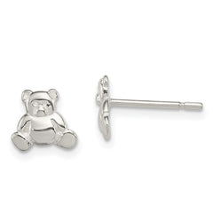 QE8676 Sterling Silver Polished Teddy Bear Children's Post Earrings