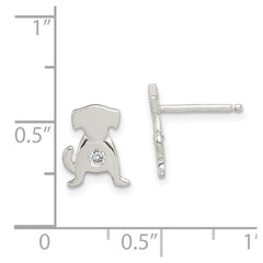 QE8679 Sterling Silver Polished CZ Dog Post Earrings