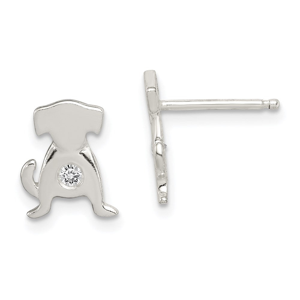 QE8679 Sterling Silver Polished CZ Dog Post Earrings