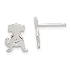 QE8679 Sterling Silver Polished CZ Dog Post Earrings
