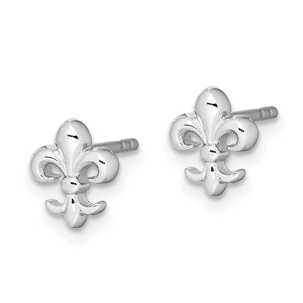 QE8682 Sterling Silver Rhodium-plated Polished Fleur de Lis Post Earrings