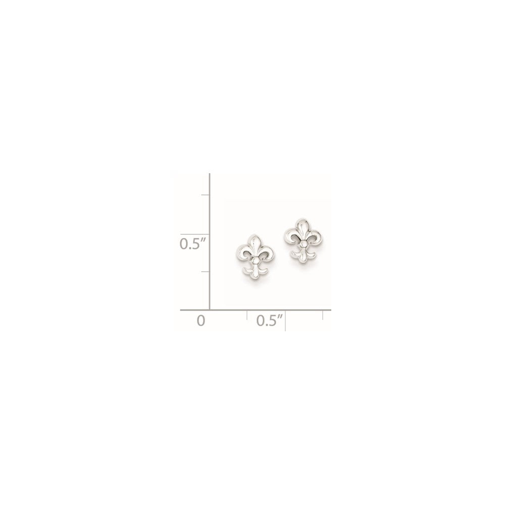 QE8682 Sterling Silver Rhodium-plated Polished Fleur de Lis Post Earrings