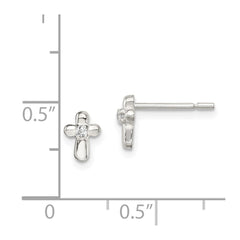 QE8683 Sterling Silver Polished Cross with CZ Post Earrings