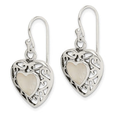 QE8716 Sterling Silver Antiqued Mother of Pearl Heart Dangle Earrings