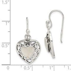 QE8716 Sterling Silver Antiqued Mother of Pearl Heart Dangle Earrings