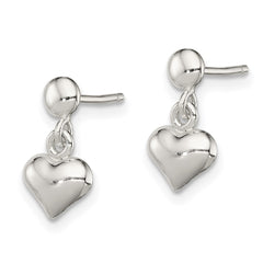 QE8728 Sterling Silver Dangle Heart Post Earrings