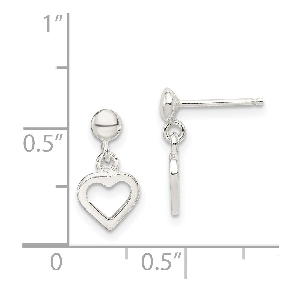QE8730 Sterling Silver Dangle Heart Post Earrings