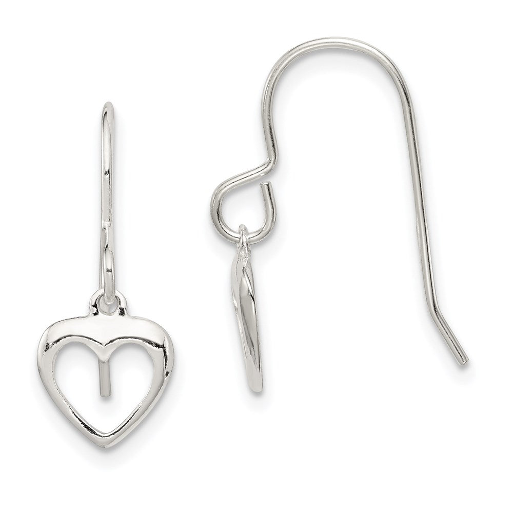 QE8739 Sterling Silver Heart Dangle Shepherd Hook Earrings