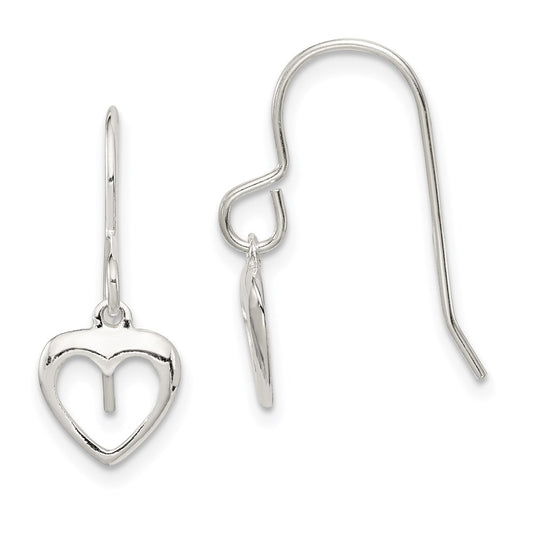 QE8739 Sterling Silver Heart Dangle Shepherd Hook Earrings