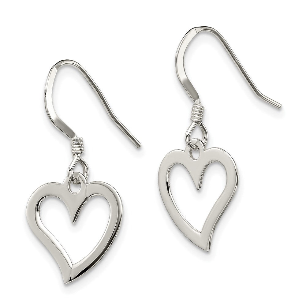 QE8750 Sterling Silver Polished Heart Dangle Earrings