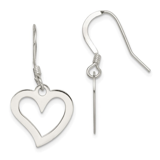 QE8750 Sterling Silver Polished Heart Dangle Earrings