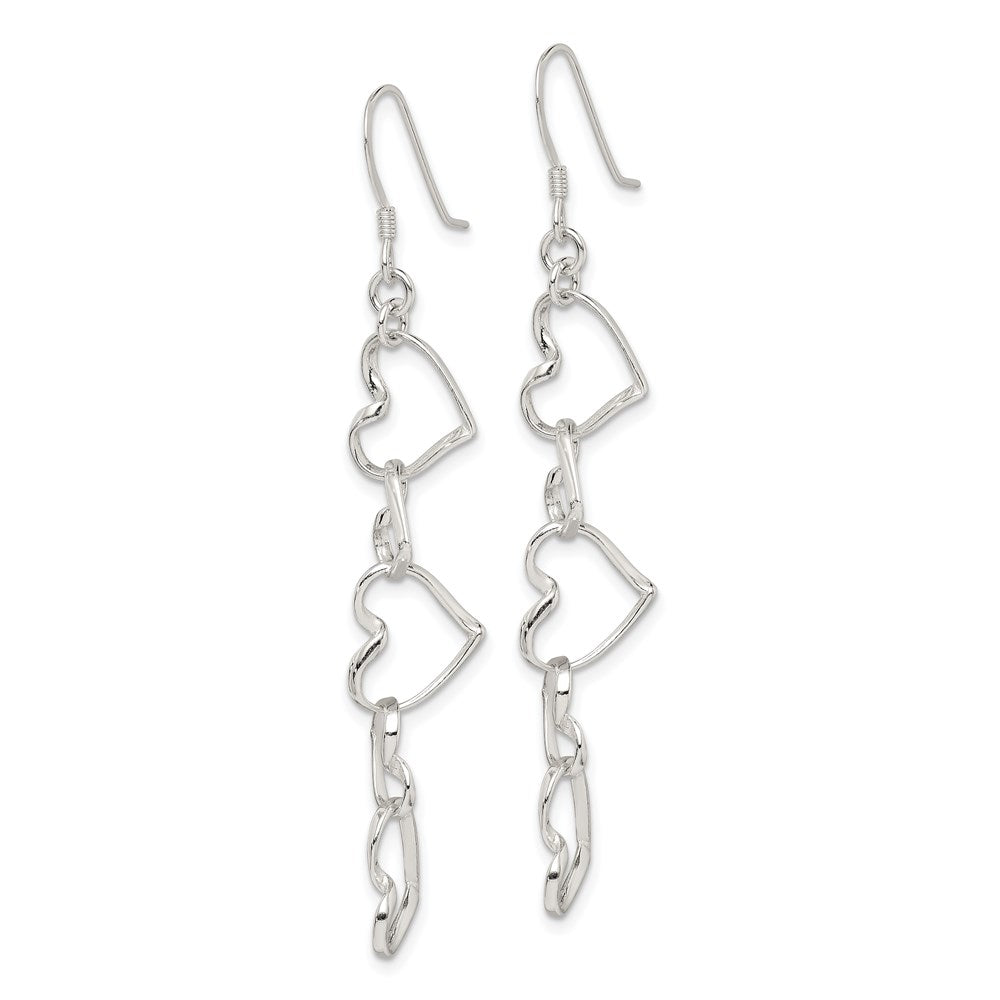 QE8751 Sterling Silver Heart Dangle Shepherd Hook Earrings