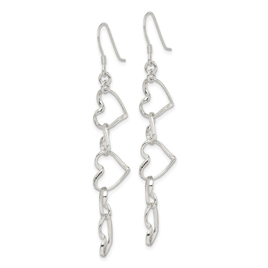 QE8751 Sterling Silver Heart Dangle Shepherd Hook Earrings