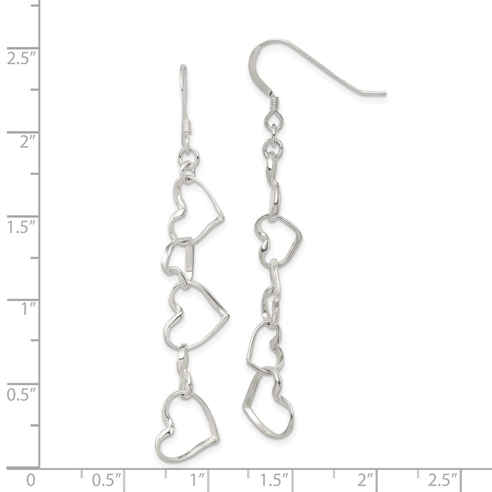 QE8751 Sterling Silver Heart Dangle Shepherd Hook Earrings