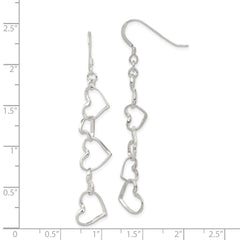 QE8751 Sterling Silver Heart Dangle Shepherd Hook Earrings