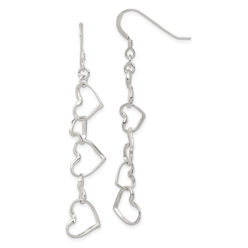 QE8751 Sterling Silver Heart Dangle Shepherd Hook Earrings