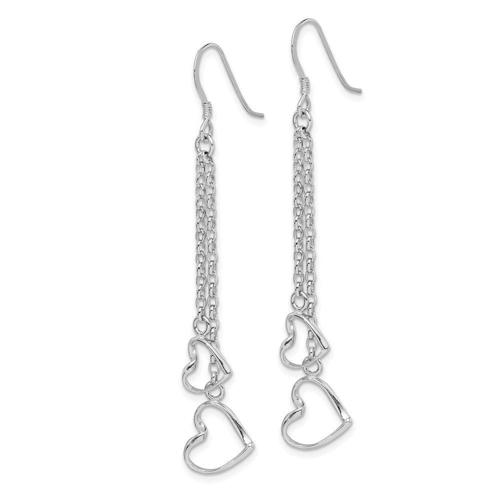 QE8752 Sterling Silver Rhodium-plated Heart Dangle Shepherd Hook Earrings