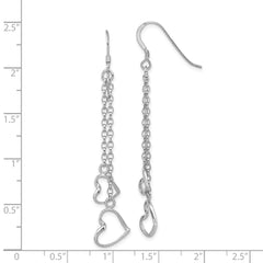 QE8752 Sterling Silver Rhodium-plated Heart Dangle Shepherd Hook Earrings