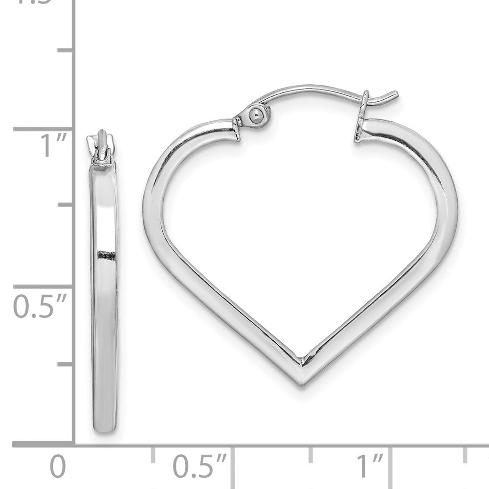 QE8767 Sterling Silver Rhodium Plated Heart Hoop Earrings