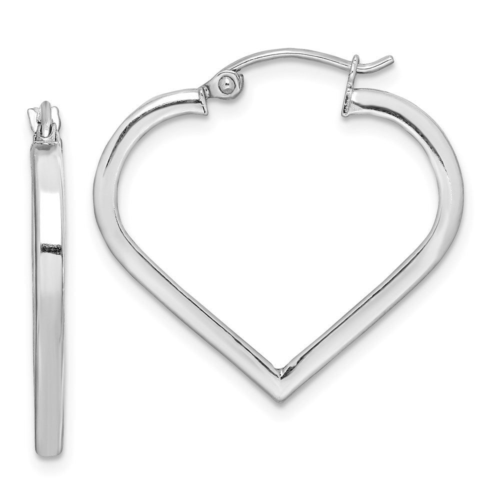 QE8767 Sterling Silver Rhodium Plated Heart Hoop Earrings