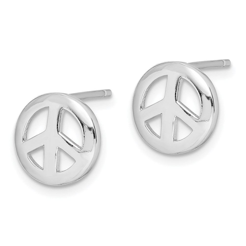 QE8788 Sterling Silver Rhodium-plated Polished Peace Sign Post Earrings