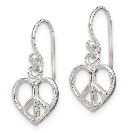 QE8792 Sterling Silver Peace Sign Heart Shepherd Hook Earrings