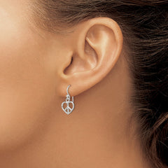 QE8792 Sterling Silver Peace Sign Heart Shepherd Hook Earrings