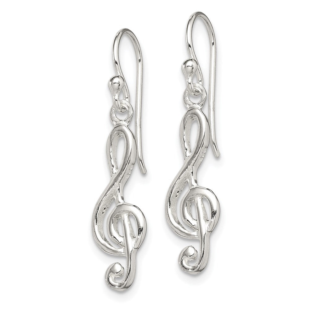 QE8794 Sterling Silver Music Treble Clef Shepherd Hook Earrings