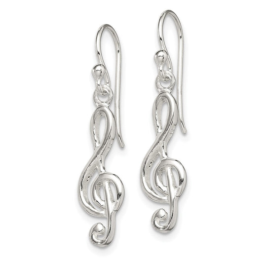 QE8794 Sterling Silver Music Treble Clef Shepherd Hook Earrings