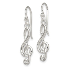 QE8794 Sterling Silver Music Treble Clef Shepherd Hook Earrings