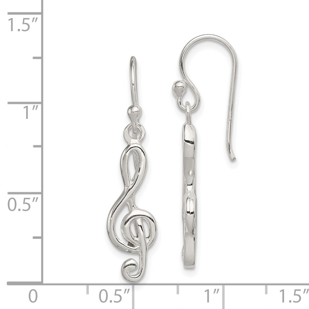 QE8794 Sterling Silver Music Treble Clef Shepherd Hook Earrings