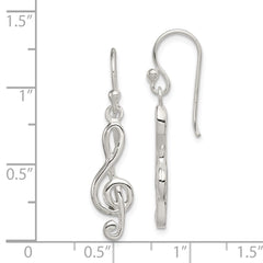 QE8794 Sterling Silver Music Treble Clef Shepherd Hook Earrings
