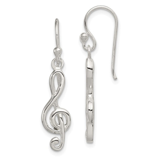 QE8794 Sterling Silver Music Treble Clef Shepherd Hook Earrings