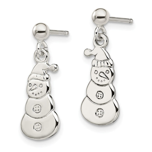 QE8809 Sterling Silver Polished Snowmen Post Dangle Earrings