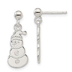 QE8809 Sterling Silver Polished Snowmen Post Dangle Earrings