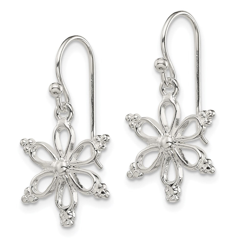 QE8810 Sterling Silver Snowflake Shepherd Hook Dangle Earrings