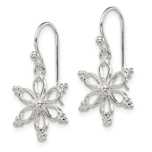 QE8810 Sterling Silver Snowflake Shepherd Hook Dangle Earrings