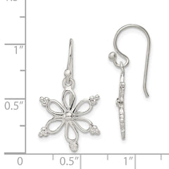 QE8810 Sterling Silver Snowflake Shepherd Hook Dangle Earrings