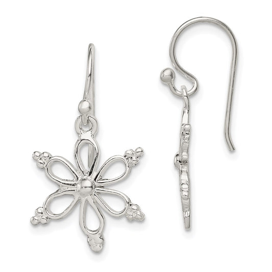 QE8810 Sterling Silver Snowflake Shepherd Hook Dangle Earrings